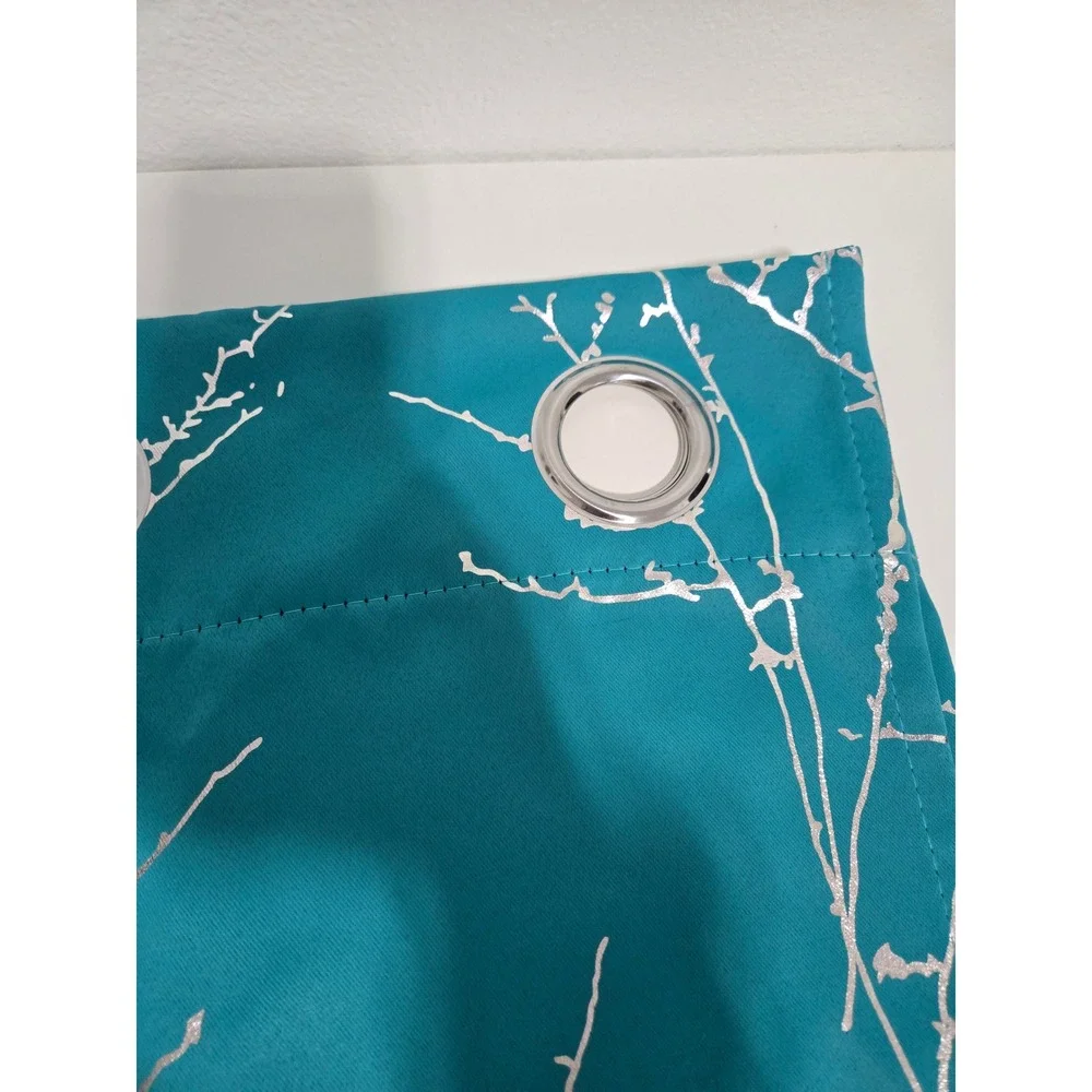 Deconovo Blackout‎ Curtains - Turquoise Silver Blossoming Branch Print 52